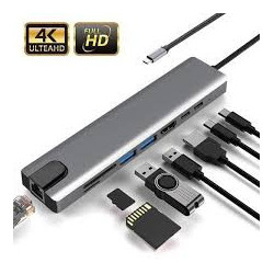 Cópia de Adaptador multiportas USB C Hub Pro 8 em 1,